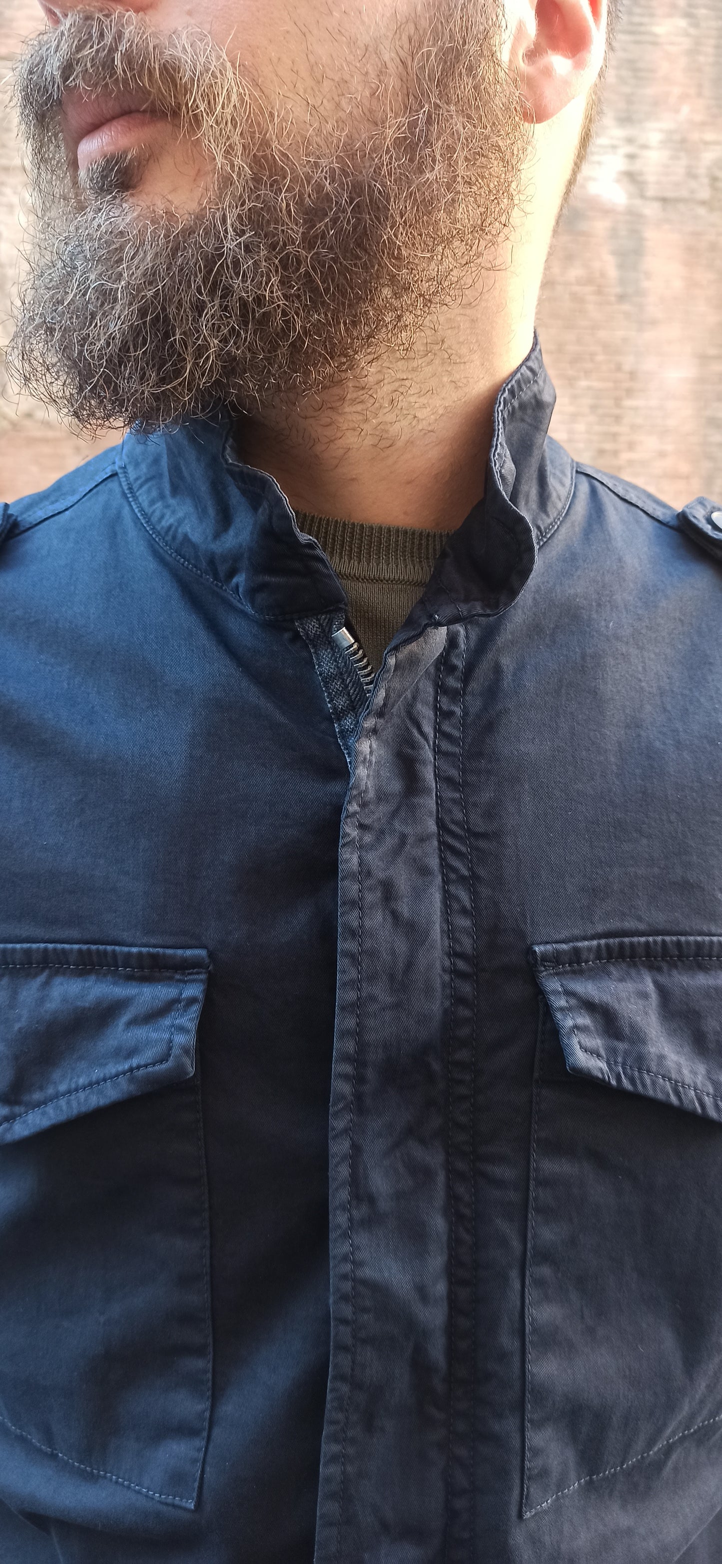 Field Jaket cotone stone wash Blu